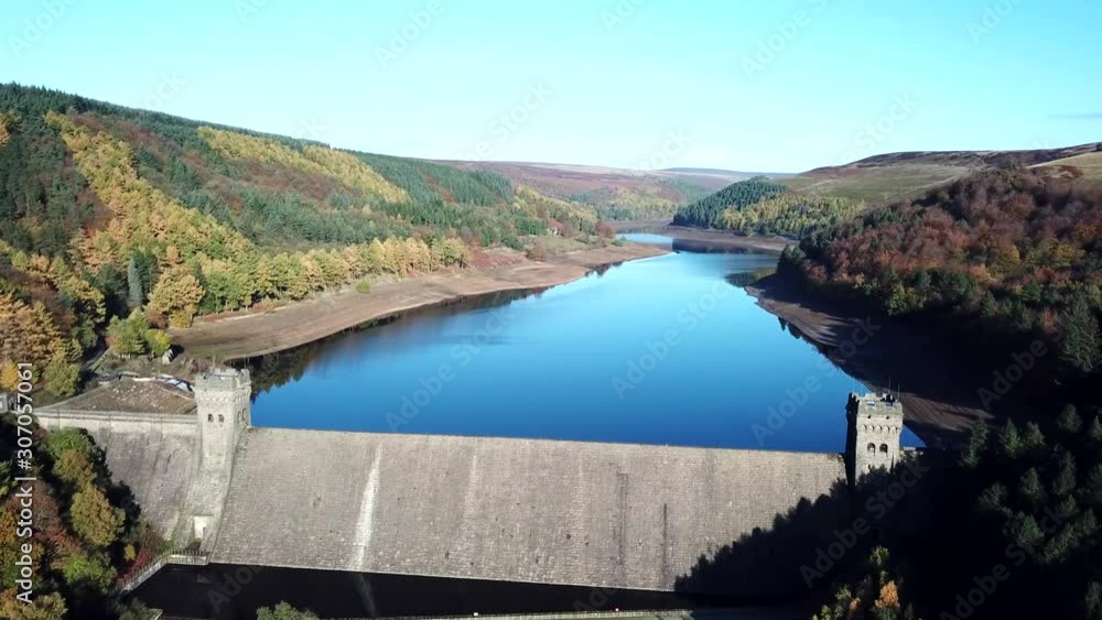 Aerial drone shots of a partial empty reservoir with exposed village ruins. Aerial drone shots of a partial empty reservoir with exposed village ruins.