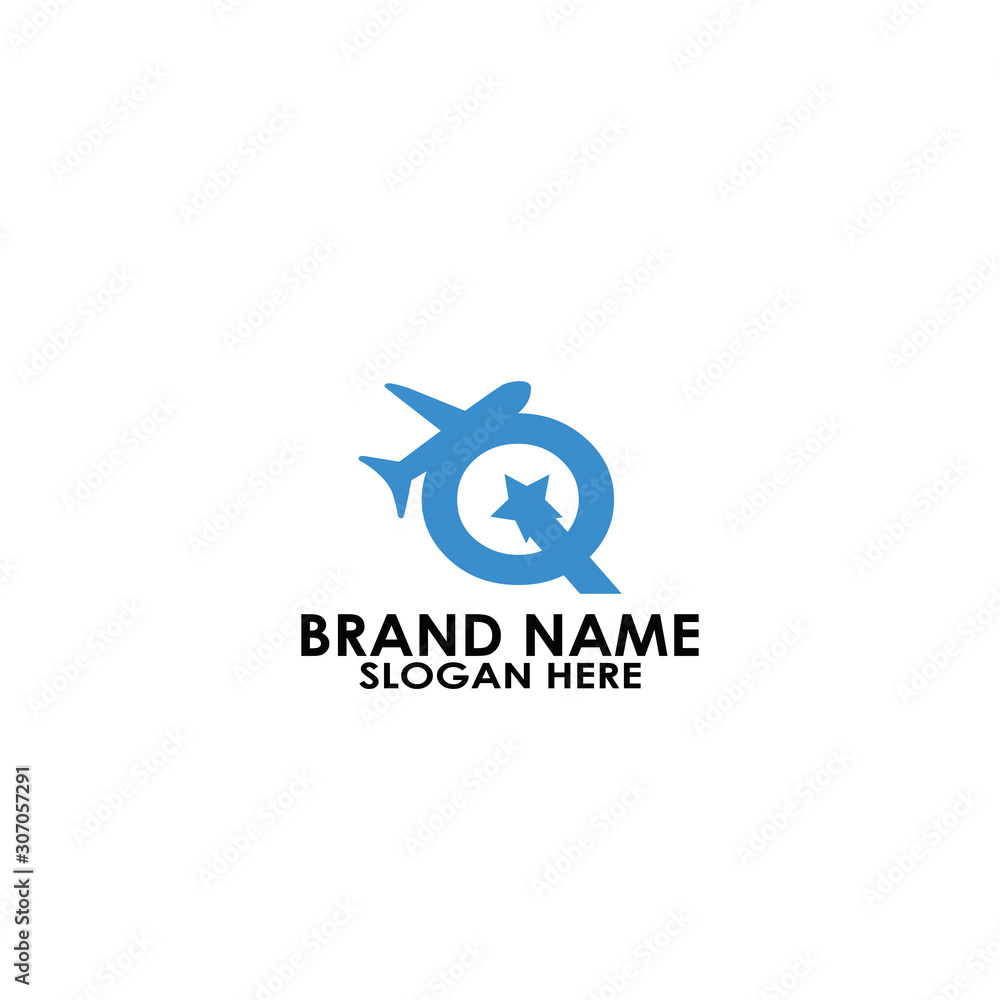logo letter q with icon airplane vector design