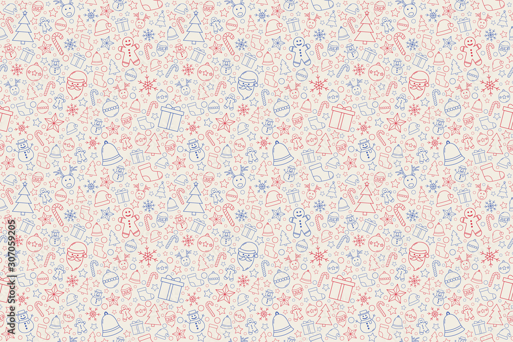 Fototapeta premium Beautiful Christmas pattern with festive icons. Seamless texture. Vector