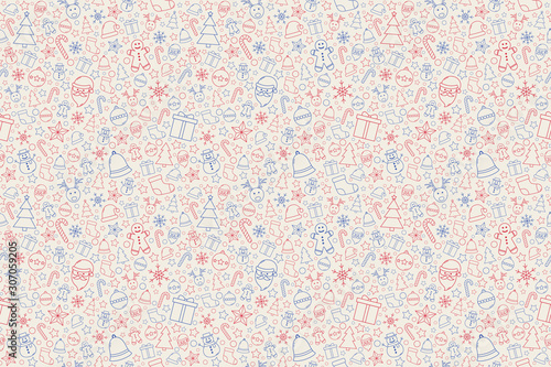 Beautiful Christmas pattern with festive icons. Seamless texture. Vector