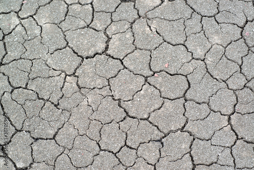 Above view of land during drought. Abstract surface in cracked ground, dry soil. Ecology concept. Cracked earth texture and background. .