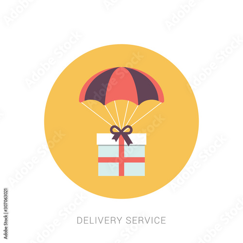 Delivery Services and E-Commerce. Packages flies in a air balloon.