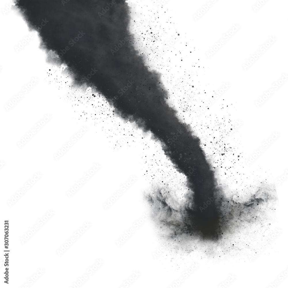 A dark tornado isolated on white, illustration. - obrazy, fototapety, plakaty 