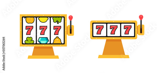 Set of 777 Slot Machine. Casino vegas game. isolated on white background 
