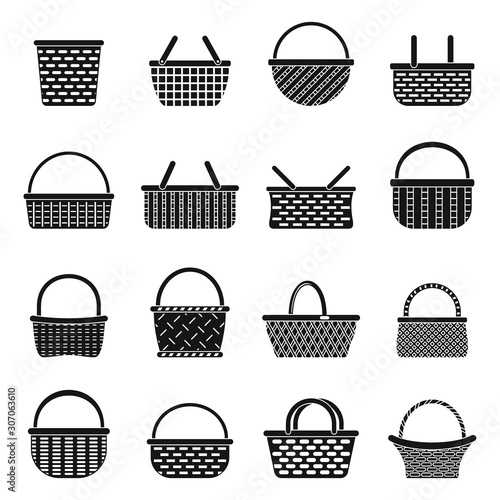 Wicker basket icons set. Simple set of wicker basket vector icons for web design on white background