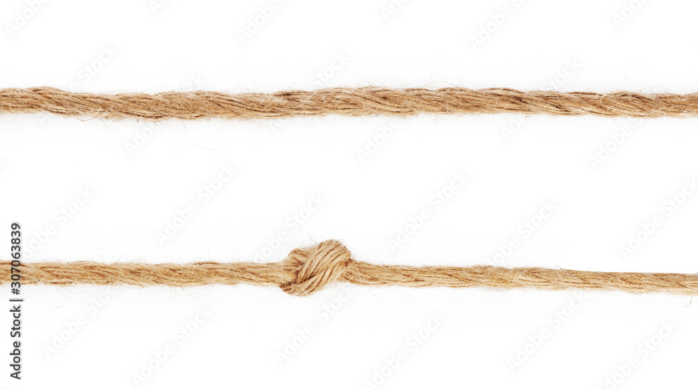 Ropes with knot isolated on white background