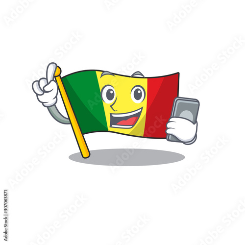 mascot cartoon style of flag mali speaking with phone