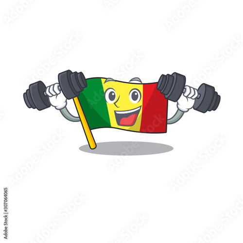 Fitness exercise flag mali cartoon character holding barbells