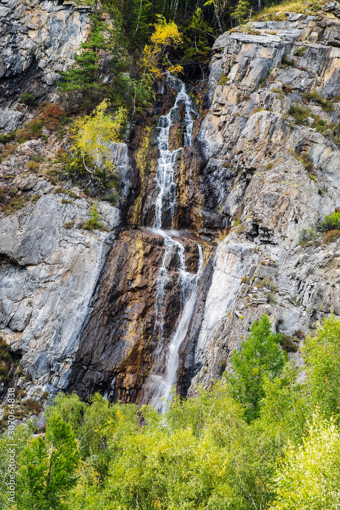 Natural landmark waterfall Shirlak (Maiden's Tears). Moutain Altai, Russia