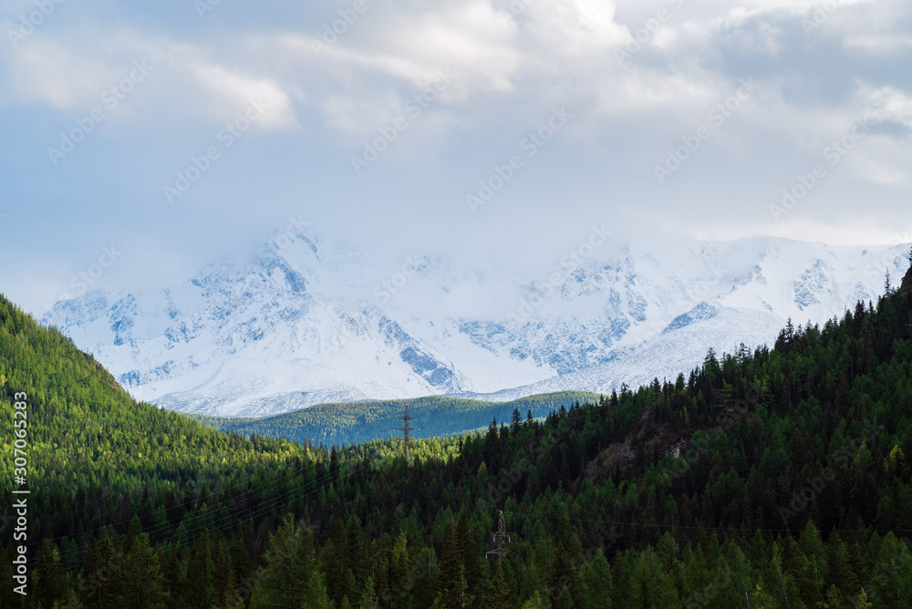 View of the North Chuysky ridge, from the Chuysky tract. Mountain Altai, Russia
