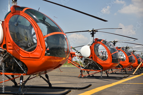 Helicopter parking at the airport on a sunny day