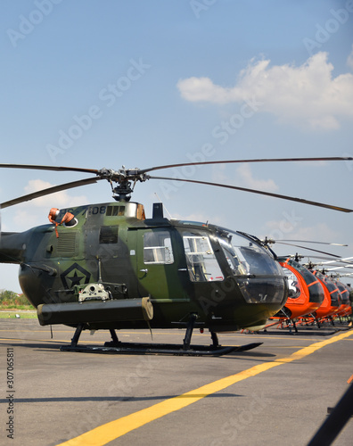 Helicopter parking at the airport on a sunny day