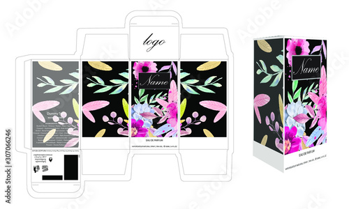 Packaging design, perfume luxury box design template and mock up box. Illustration vector.