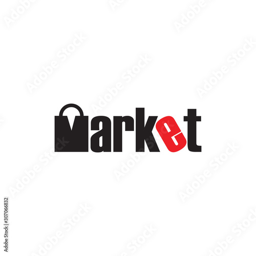 text market m shopping bag design logo vector