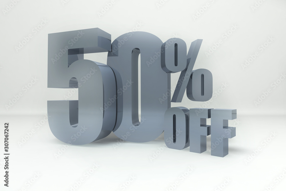 Metal discount fifty percent on a white background. A 50% discount. 3D illustration Metal discount fifty percent on a white background. A 50% discount. 3D illustration