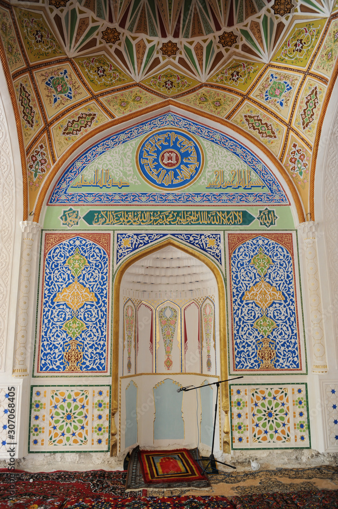 Interior mosque of the ancient Asian traditional ornament. The details of the architecture of medieval Central Asia