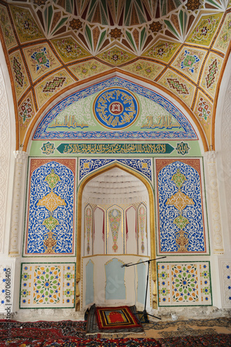 Interior mosque of the ancient Asian traditional ornament. The details of the architecture of medieval Central Asia