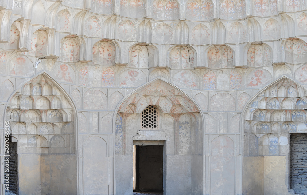 The arch and gates of the ancient Asian traditional ornament. The details of the architecture of medieval Central Asia