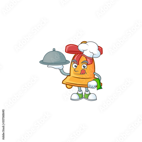 smiling christmas bell as a Chef with food cartoon style design