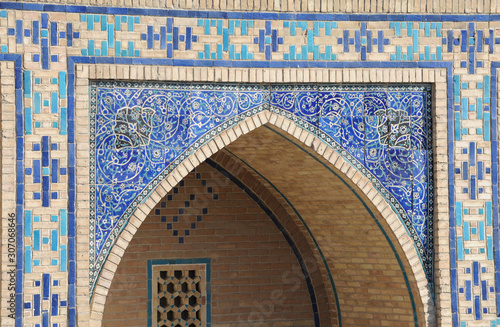 The arch and gates of the ancient Asian traditional ornament. The details of the architecture of medieval Central Asia