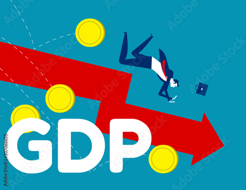  Government budget. Concept business down GDP vector illustration, Gross domestic product, Flat cartoon character style design