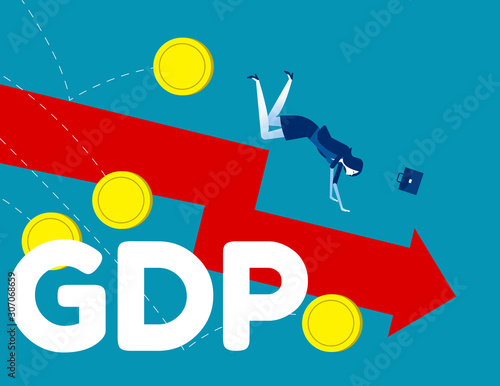  Government budget. Concept business down GDP vector illustration, Gross domestic product, Flat cartoon character style design