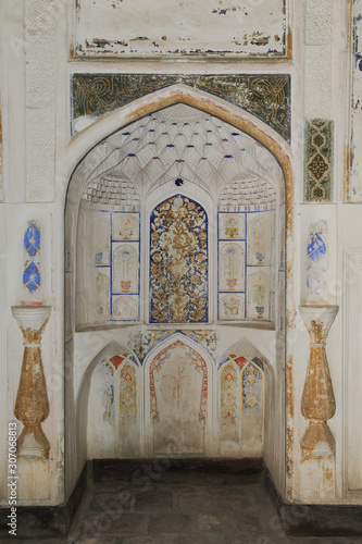 The arch and gates of the ancient Asian traditional ornament. The details of the architecture of medieval Central Asia