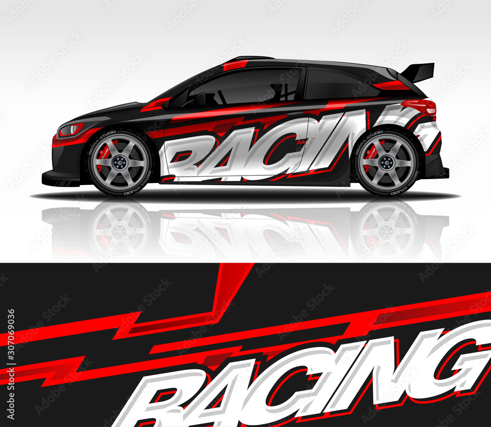 Car wrap decal design vector, for advertising or custom livery WRC style, race rally car vehicle sticker and tinting.