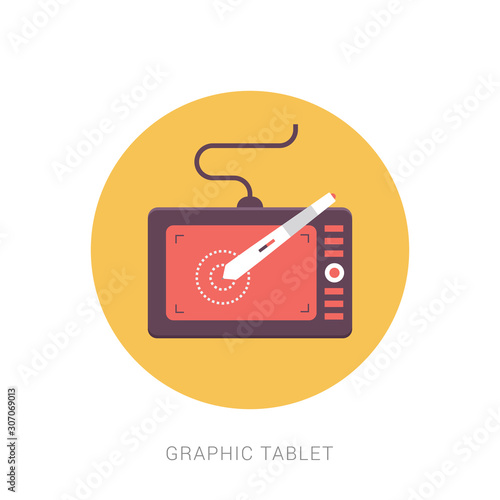 Graphic tablet in a flat style. Digital drawing. Web design. Graphics.