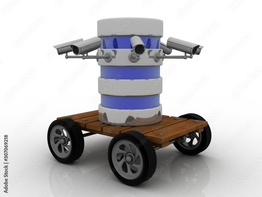 3d rendering Surveillance CCTV Security Camera connected modem with database 3d rendering Surveillance CCTV Security Camera connected modem with database