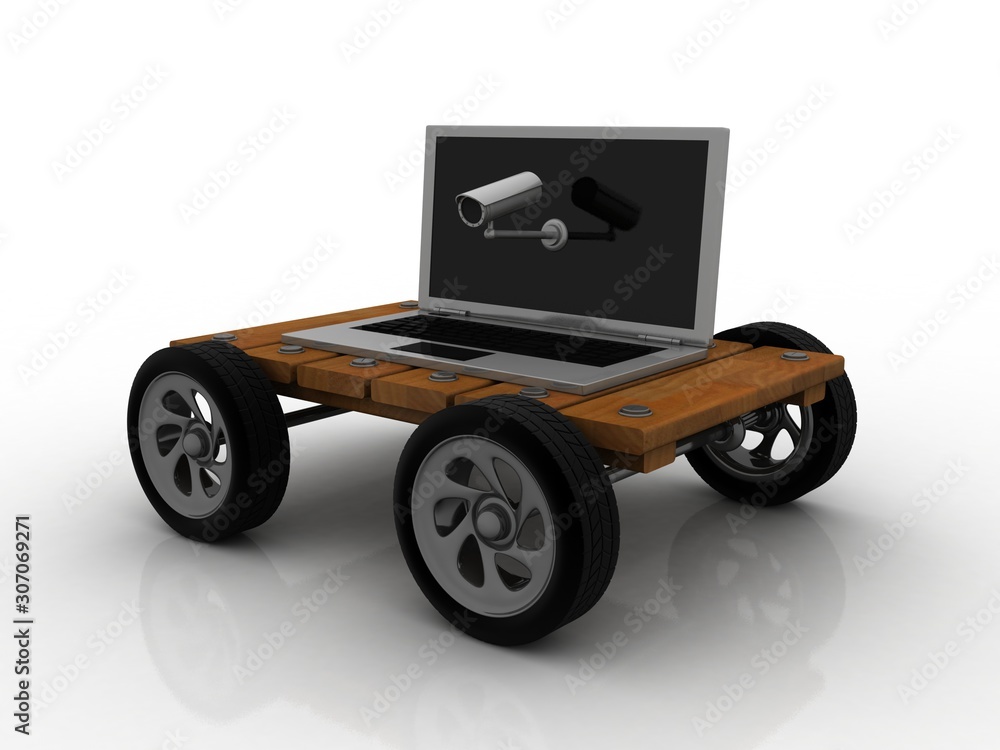 3d rendering Surveillance CCTV Security Camera connected laptop 3d rendering Surveillance CCTV Security Camera connected laptop