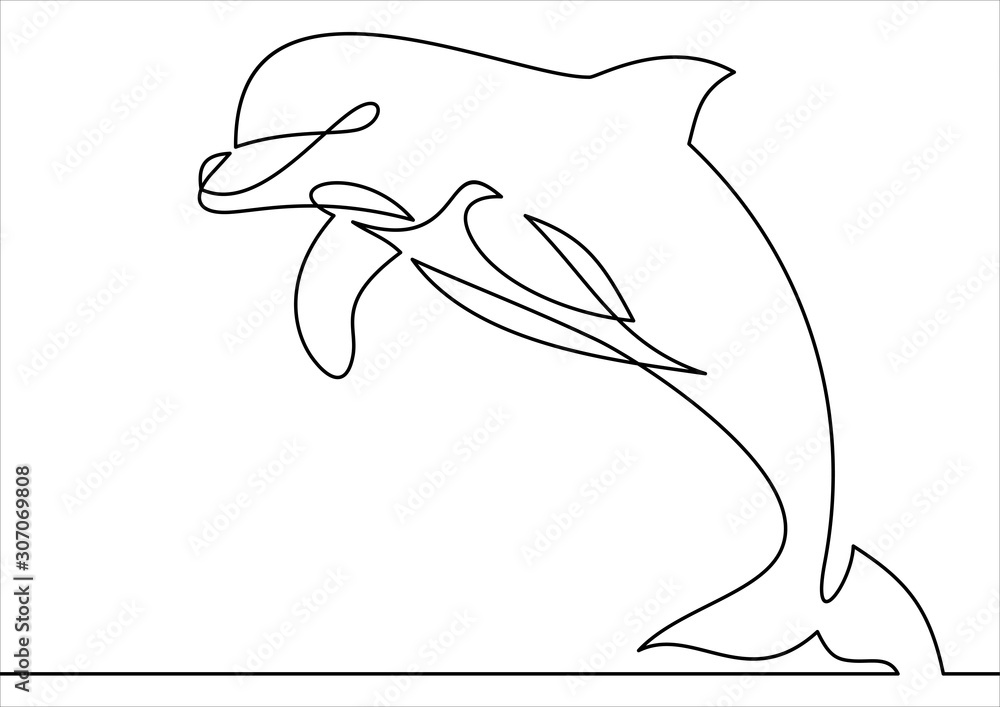 Obraz premium Line style dolphin vector illustration- continuous line drawing