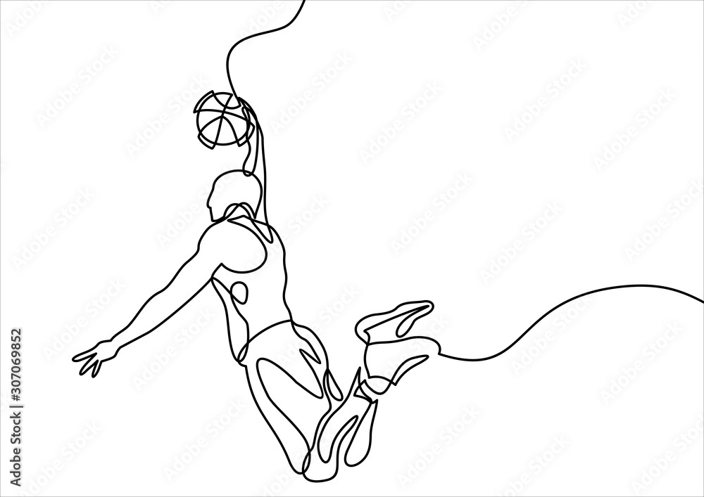 Continuous Line Drawing of Basketball Player