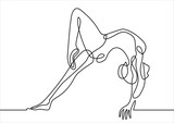 Young female gymnast performing handstand on balance beam- continuous line drawing