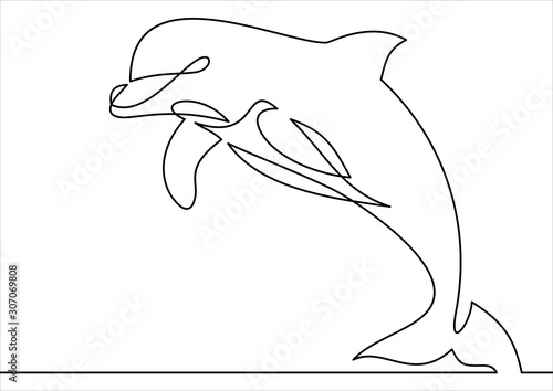 Line style dolphin vector illustration- continuous line drawing