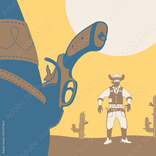 Vector Illustration Duel Cowboy Wild West Style