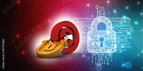 Photos 3d illustration copyright symbol concept with lock