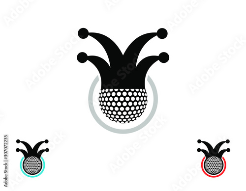 black golf ball as head wearing classic clown hat