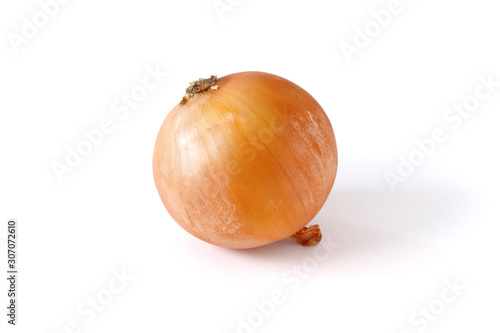 Yellow onion isolated on white background.