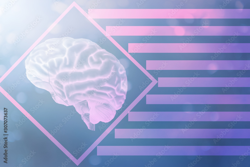 3D rendering. Illustration, graphic brighty brain with light elements, space for text 3D rendering. Illustration, graphic brighty brain with light elements, space for text