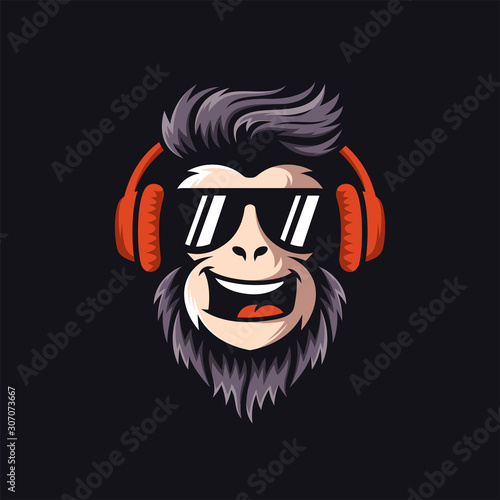 Photography cool monkey logo design vector illustrator