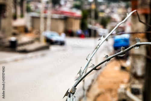 Close up of Razor Barb Wire on a fence in Urban South African Township photo