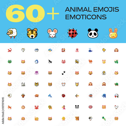 Isolated Animal Pack Emoji, Emoticon, Vector 