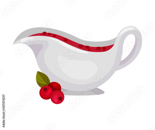 Gravy Boat With Cranberry Sauce Vector Illustration