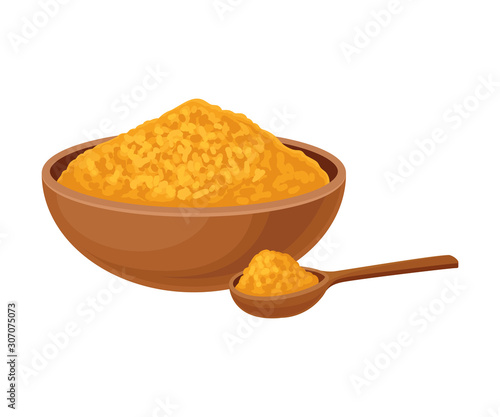 Aromatic Asian Spice Turmeric Golden Powder Vector Illustration