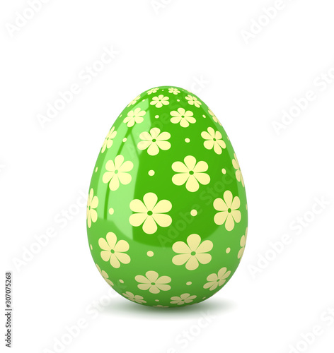 Green glossy easter egg with floral pattern. Clipping path included