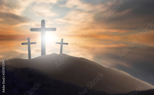 cross the crucifixion against the sunset background