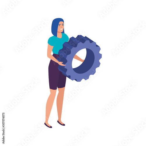 beautiful woman with gear pinion avatar character vector illustration design