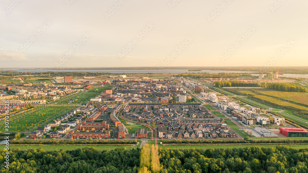 Aerial view of a modern suburban neighbourhood in The Netherlands - Almere Poort