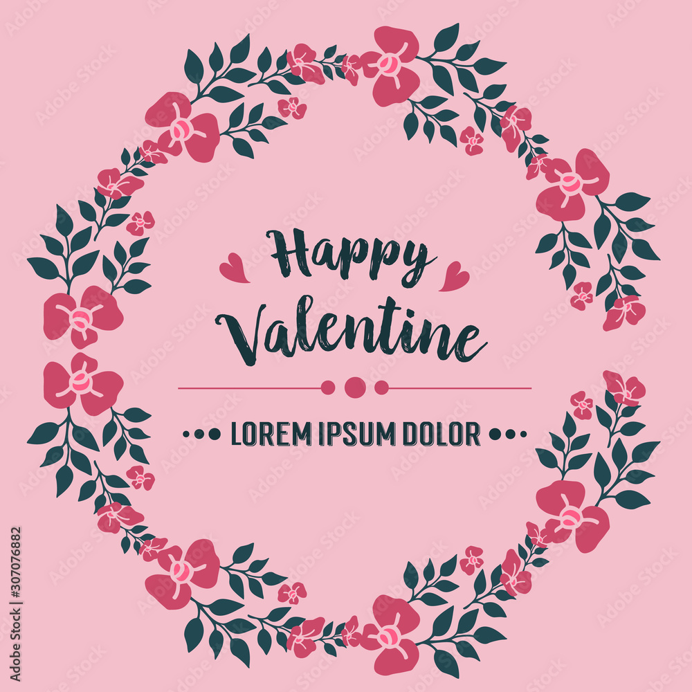 Template of happy valentine, with texture of elegant pink wreath frame. Vector